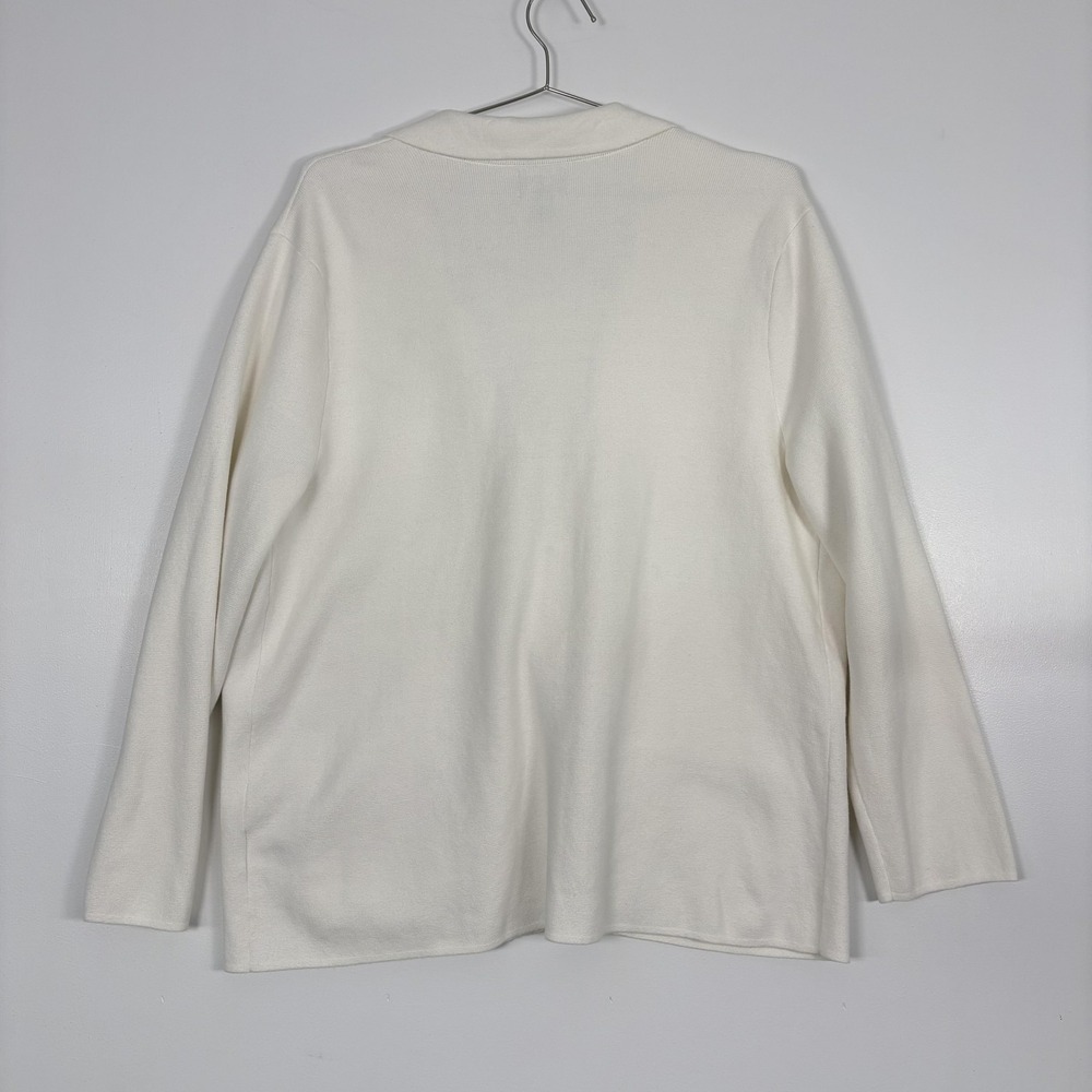 Lands End Cardigan Sweater Womens XL White Collared 100% Cotton Knit Pockets - Picture 4 of 12